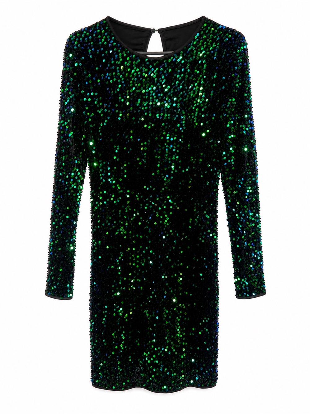 Green & Black Sequin Long Sleeve Party Dress